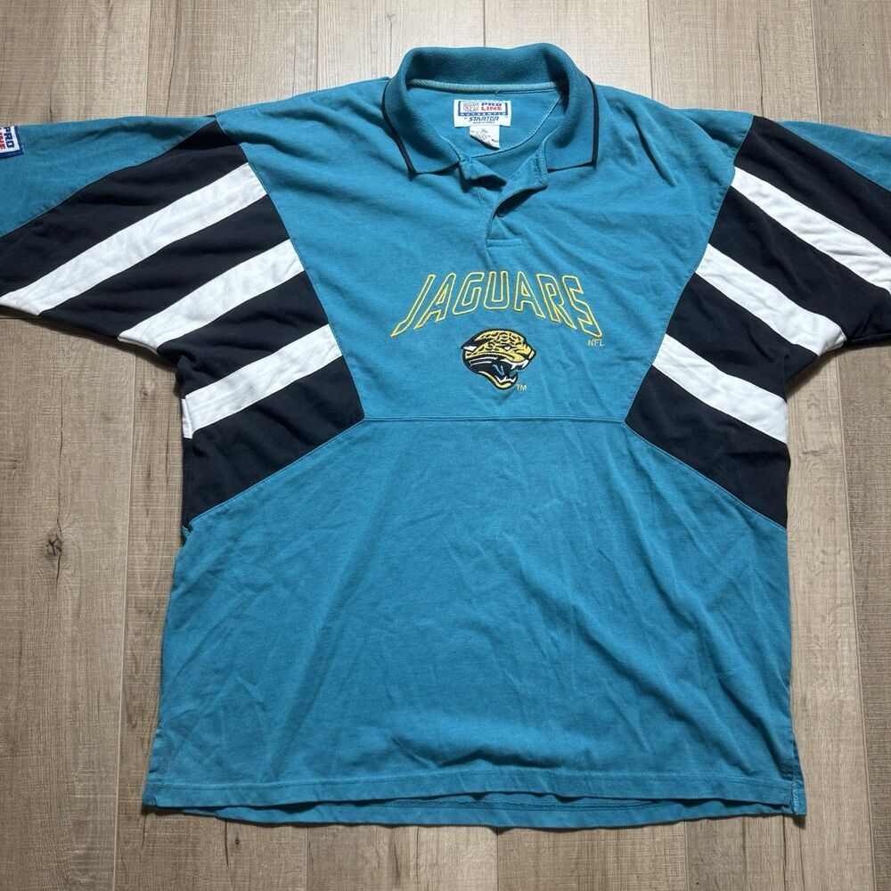 RARE VTG Starter Men’s XL Jacksonville Jaguars Polo Shirt Jacket Style NFL Pro